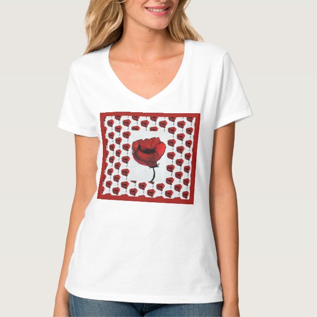 Contemporary Red Poppies Floral Art T-Shirt (Front)