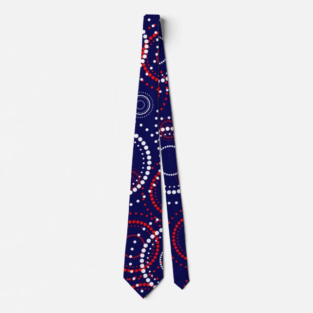 Contemporary Red White Fireworks on Blue Neck Tie (Front)