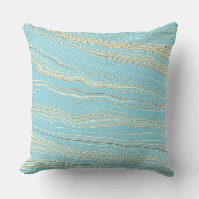 Contemporary Robins Egg Blue, Tan, Linen Pattern Throw Pillow (Front)