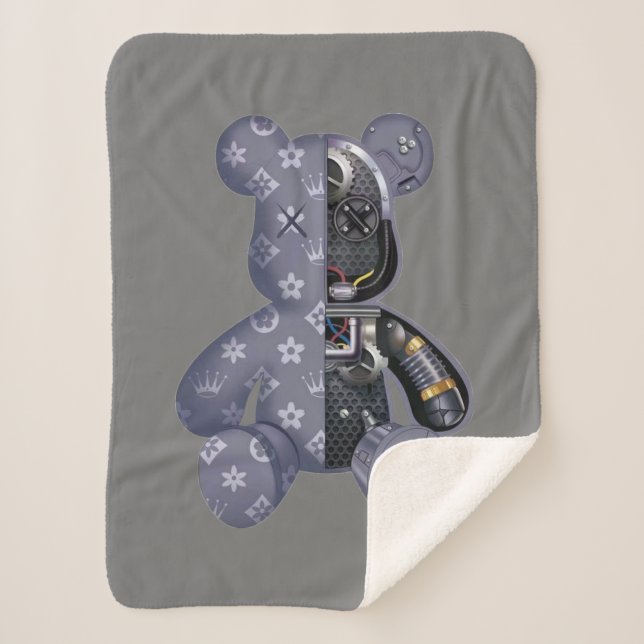 Contemporary Robot Bear Sherpa Blanket (Front)