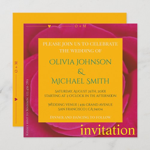 Contemporary romantic pink rose Wedding invitation