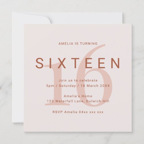 Contemporary Rose 16th Birthday Party Invitation