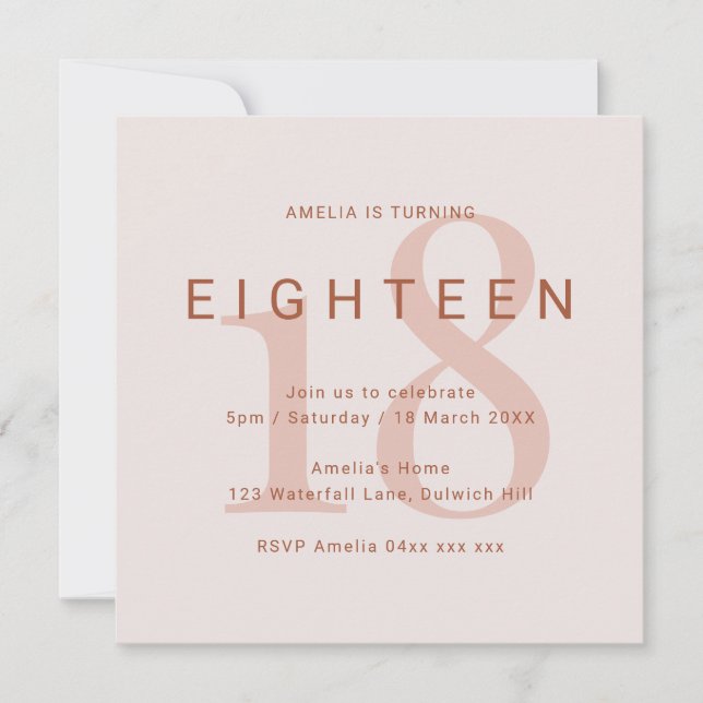 Contemporary Rose 18th Birthday Party Invitation (Front)