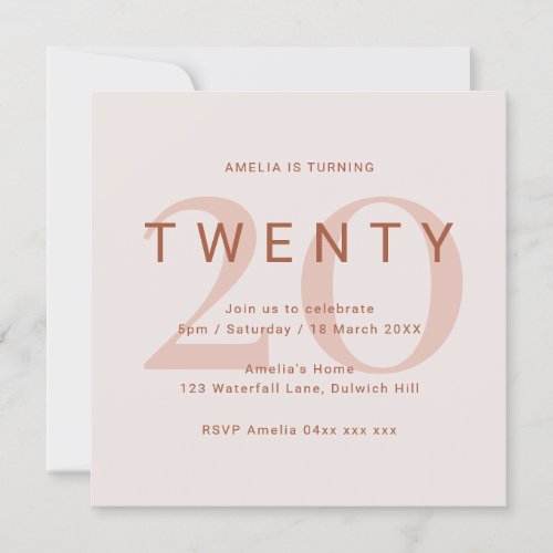 Contemporary Rose 20th Birthday Party Invitation