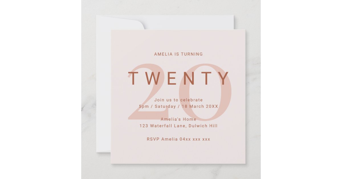 Contemporary Rose 20th Birthday Party Invitation | Zazzle