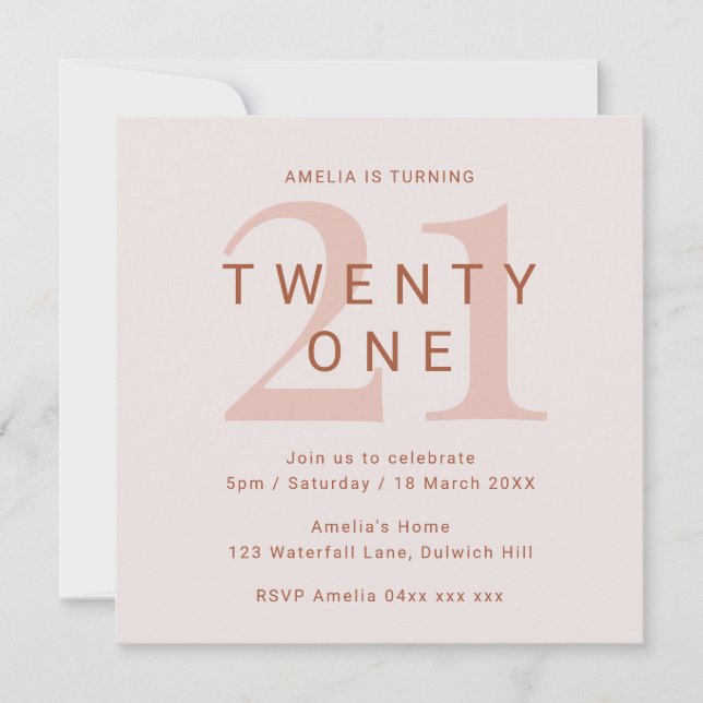 Contemporary Rose 21st Birthday Party Invitation (Front)