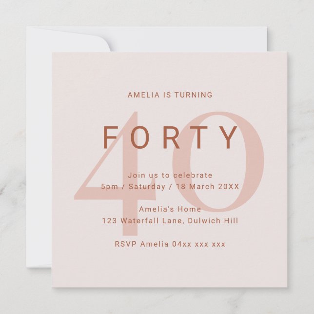 Contemporary Rose 40th Birthday Party Invitation (Front)