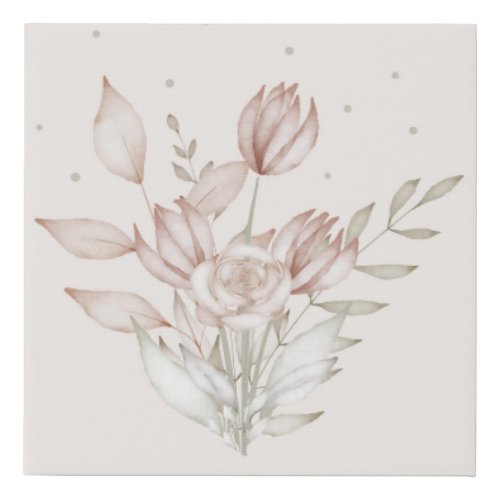 Contemporary Rose Gold and Silver Floral Canvas 