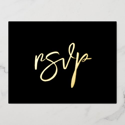 Contemporary RSVP black  gold foil postcard