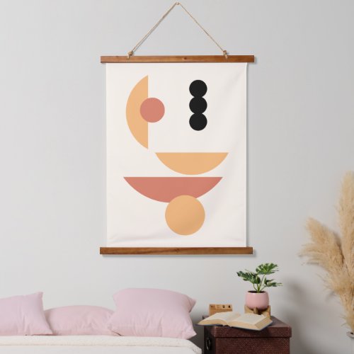 Contemporary Rust Red Sun Black Moon Circles Art Hanging Tapestry