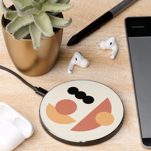 Contemporary Rust Red Sun Black Moon Circles Art Wireless Charger