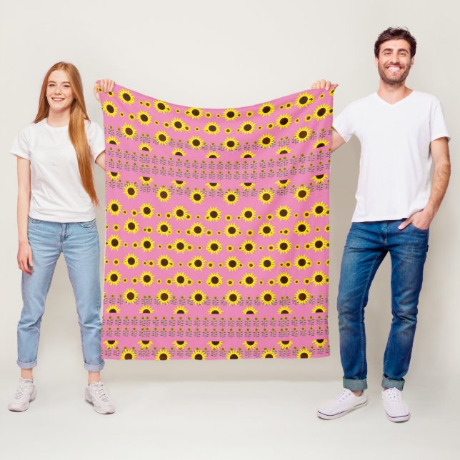 Contemporary Rustic Sunflower Pattern Fleece Blanket (In Situ)