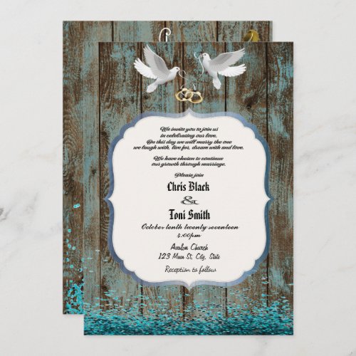 Contemporary Rustic Wood  Doves Wedding Invite