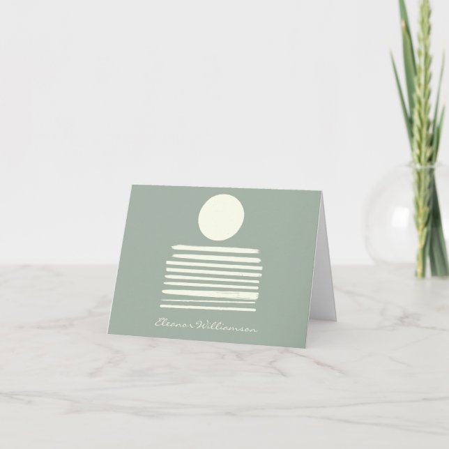 Contemporary Sage Green Abstract Art Personalized Note Card (Front)