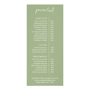 Contemporary Sage Green Modern Price List Rack Card