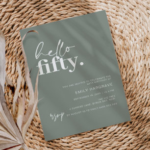 Contemporary Sage Hello Fifty 50th Birthday Party Invitation