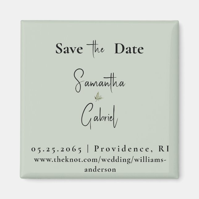 Contemporary Sage Wedding Save the Date II Magnet (Front)