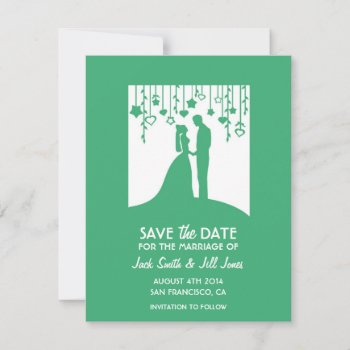 Contemporary Save The Date - Green Bride & Groom by PeachyPrints at Zazzle