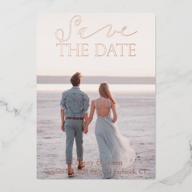 Contemporary Save the Date Rose Gold Real Foil Invitation (Front)
