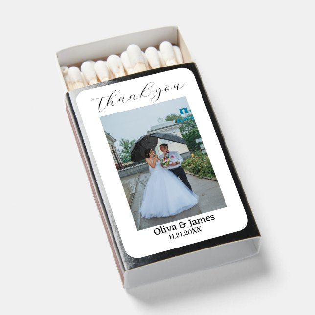Contemporary Script Heart Wedding photo Matchboxes (Front Open)