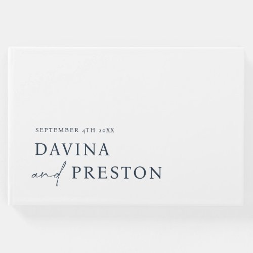 Contemporary Script Modern  Minimalist NAVY BLUE Guest Book