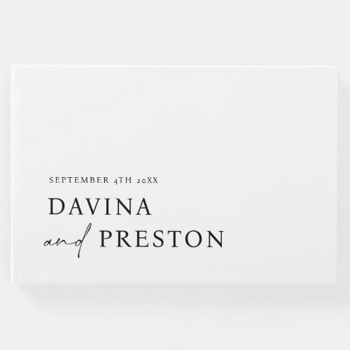 Contemporary Script Modern  Minimalist WHITE BLACK Guest Book