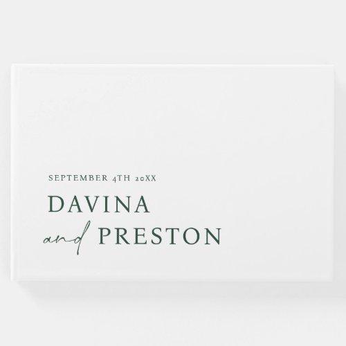 Contemporary Script Modern  Minimalist WHITE GREEN Guest Book