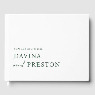 Contemporary Script Modern Minimalist WHITE GREEN Guest Book