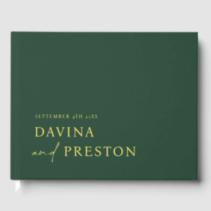 Contemporary Script Modern Simple Minimalist GREEN Foil Guest Book