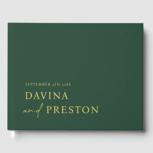 Contemporary Script Modern Simple Minimalist GREEN Foil Guest Book