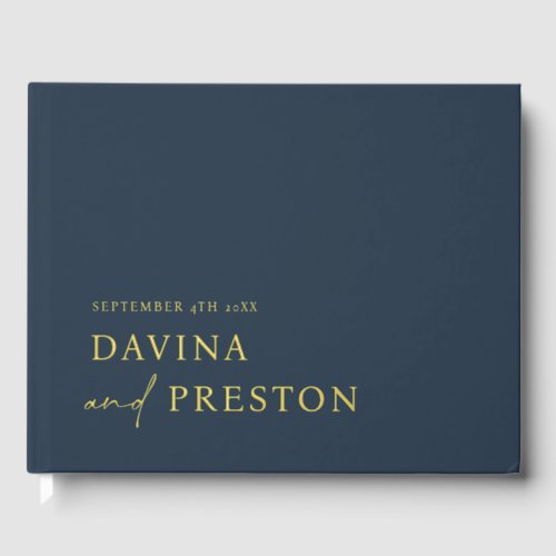 Contemporary Script Modern Simple Minimalist NAVY Foil Guest Book