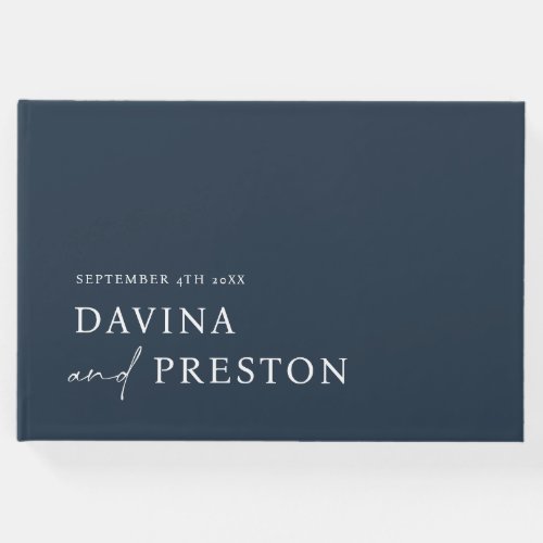 Contemporary Script Modern Simple Minimalist NAVY Guest Book