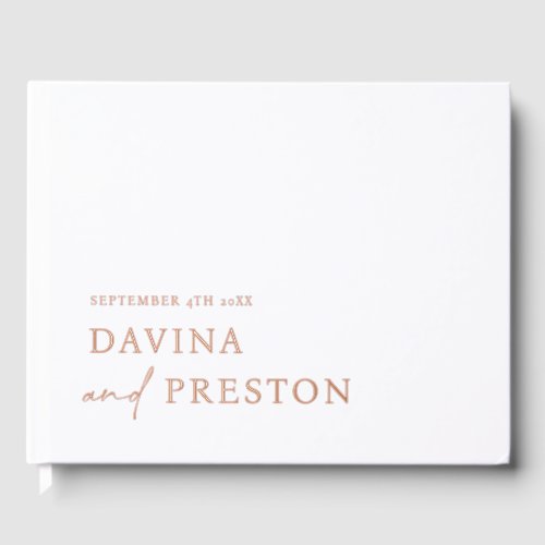 Contemporary Script Modern Simple Minimalist WHITE Foil Guest Book