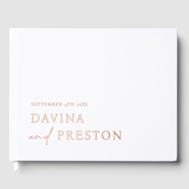 Contemporary Script Modern Simple Minimalist WHITE Foil Guest Book (Front)