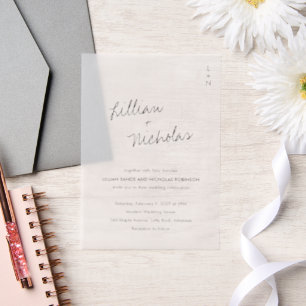 Contemporary Script Modern Wedding Vellum Invitations