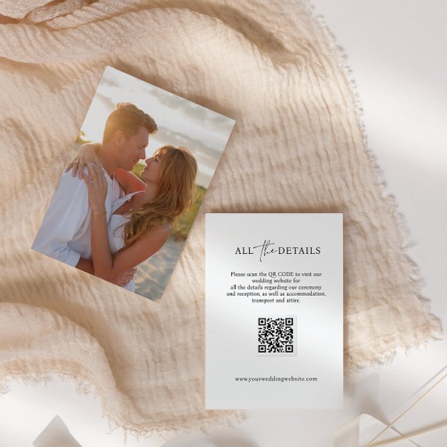 Contemporary Script QR Code PHOTO Wedding Details Enclosure Card (Creator Uploaded)