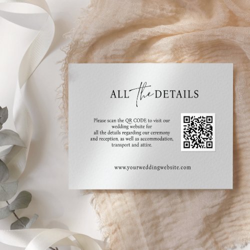 Contemporary Script simple QR Code Wedding Details Enclosure Card