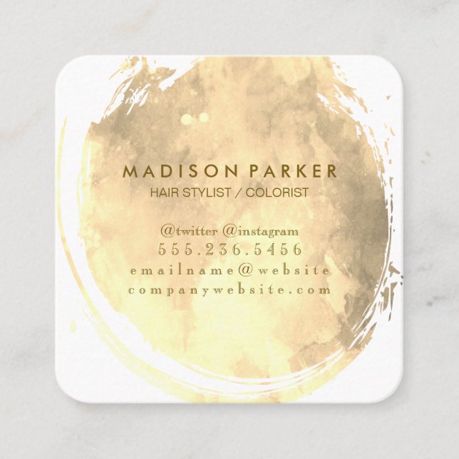 Contemporary Sepia Watercolor Brushed Square Business Card (Front)