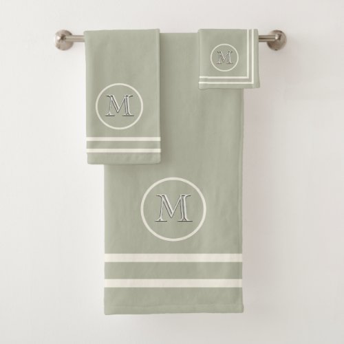 Contemporary Serene Elegant Beige Unique Monogram Bath Towel Set