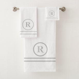 Contemporary Serene Elegant Green Unique Monogram Bath Towel Set