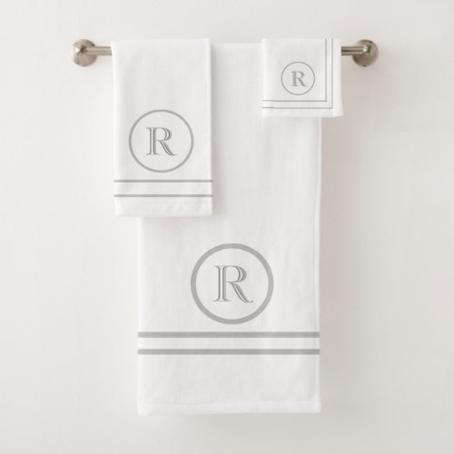 Contemporary Serene Elegant Green Unique Monogram Bath Towel Set