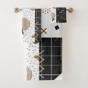 Contemporary Shapes Black, Cream, Grey, Brown  Bath Towel Set