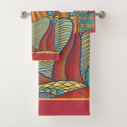 Contemporary Shapes Teal, Orange, Yellow Fun Bath Towel Set Zazzle