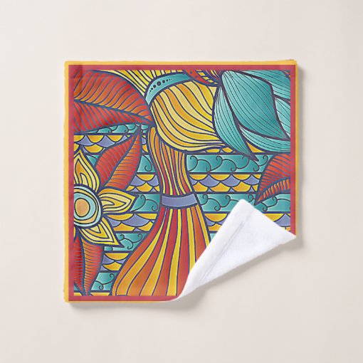 Contemporary Shapes Teal, Orange, Yellow Fun Bath Towel Set Zazzle