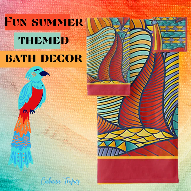 Contemporary Shapes Teal, Orange, Yellow Fun Bath Towel Set Zazzle