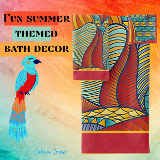 Contemporary Shapes Teal, Orange, Yellow Fun Bath Towel Set