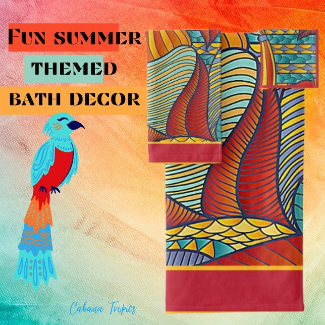 Contemporary Shapes Teal, Orange, Yellow Fun Bath Towel Set (Creator Uploaded)