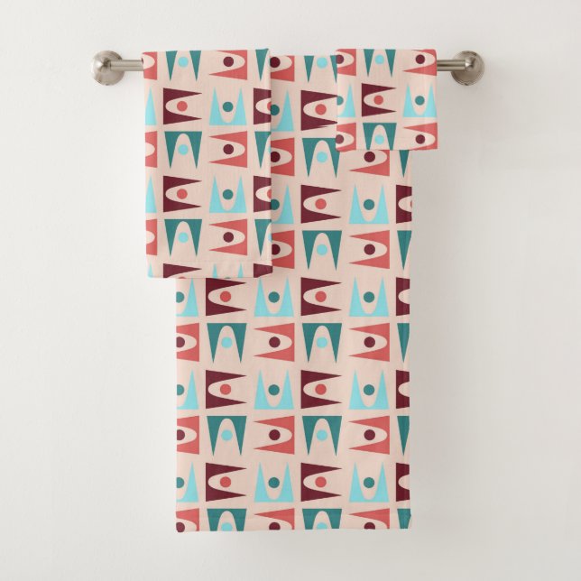 Contemporary Shapes Turquoise, Rust Bath Towel Set (Insitu)