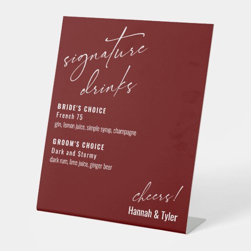 Contemporary Signature Drinks Burgundy Pedestal Sign