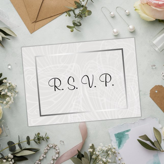 Contemporary Silver and Gray Damask Wedding RSVP Card (Creator Uploaded)